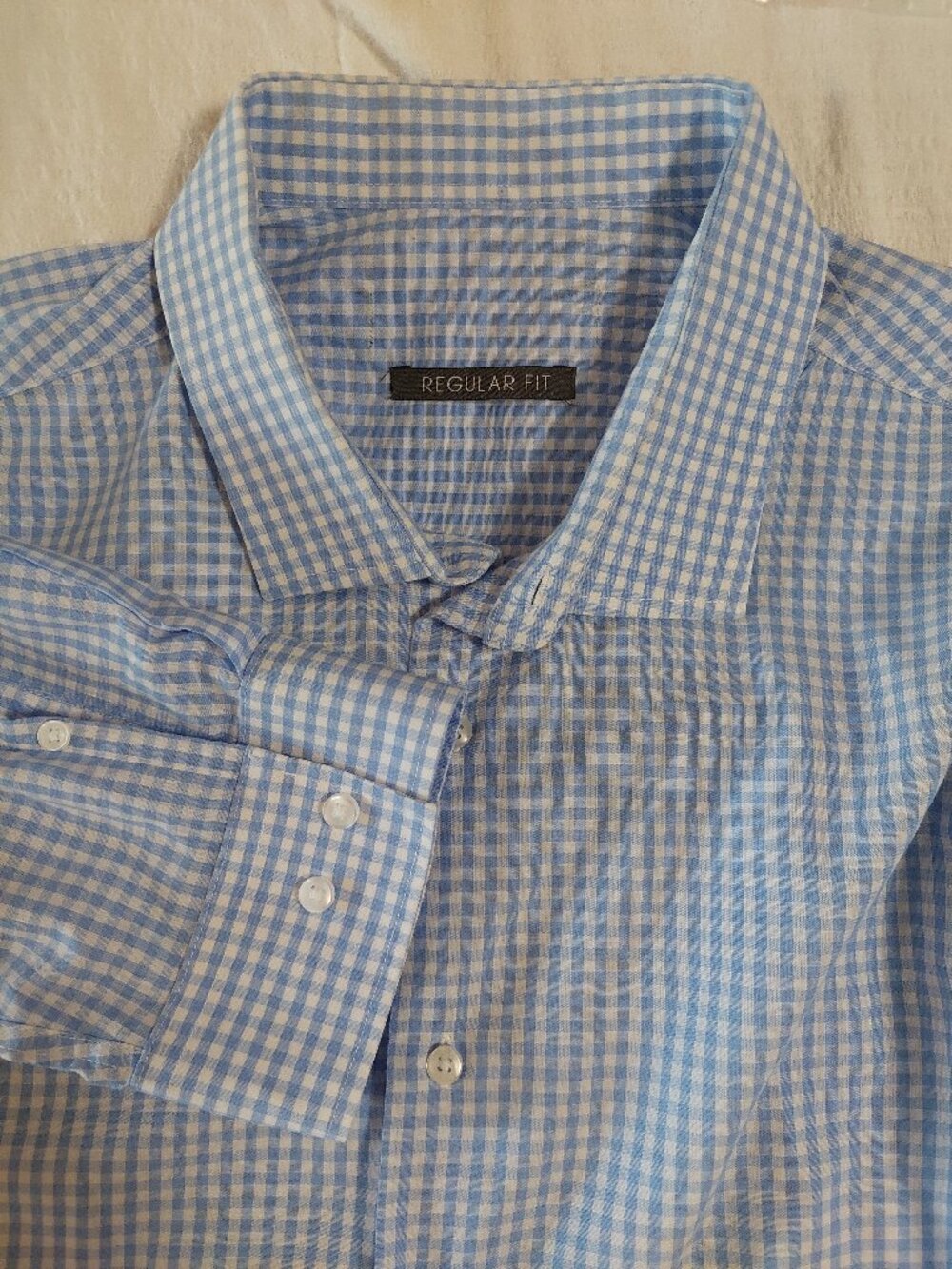 Primark Men's 18.5 Regular Fit Light Blue white checks Dress Shirt